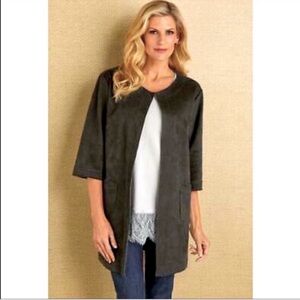 Soft Surroundings Faux Suede jacket/ cardigan 
Charcoal Gray